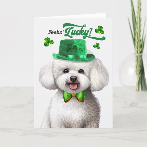 Bichon Frise Dog Feelin Lucky St Patricks Day Holiday Card