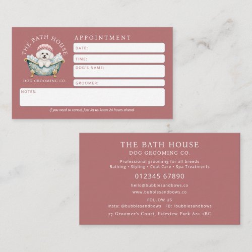 Bichon Frise Dog Grooming Appointment Card - Pink