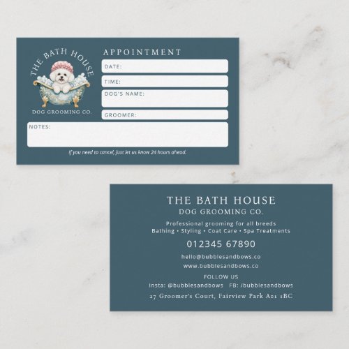 Bichon Frise Dog Grooming Appointment Card - Teal