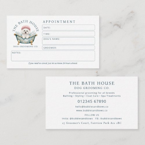 Bichon Frise Dog Grooming Appointment Card - White