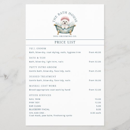 Bichon Frise Dog Grooming Price List Flyer White