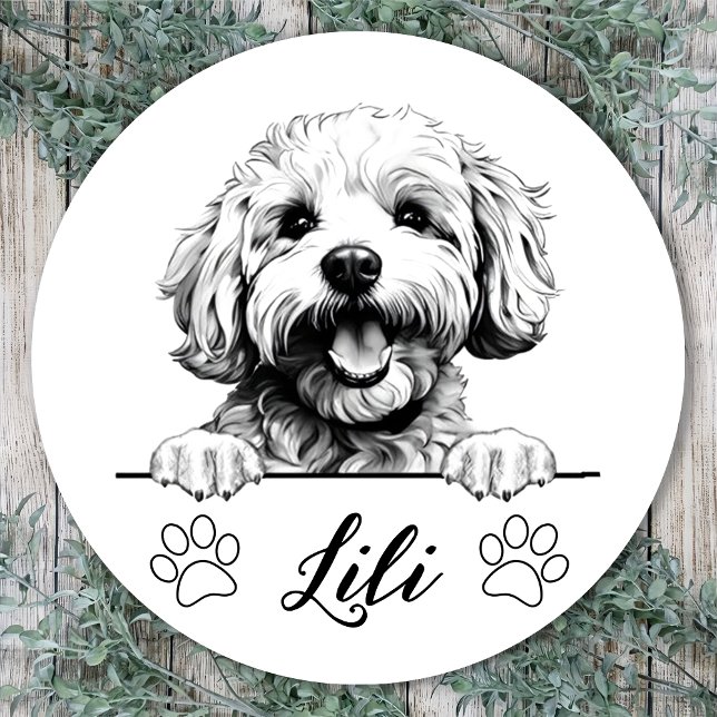 Bichon Frise Dog Hand Drawing Personalized Classic Round Sticker (Creator Uploaded)
