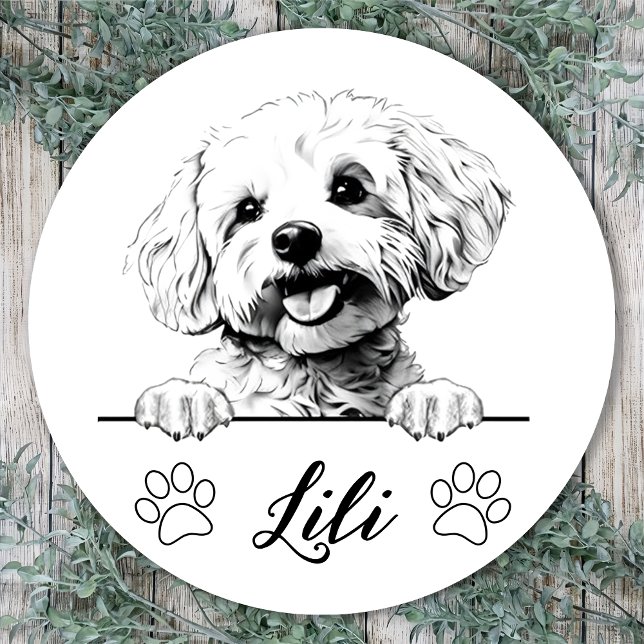 Bichon Frise Dog Hand Drawing Personalized Classic Round Sticker (Creator Uploaded)