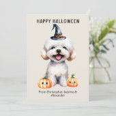 Bichon Frise Dog Happy Halloween Holiday Card (Standing Front)