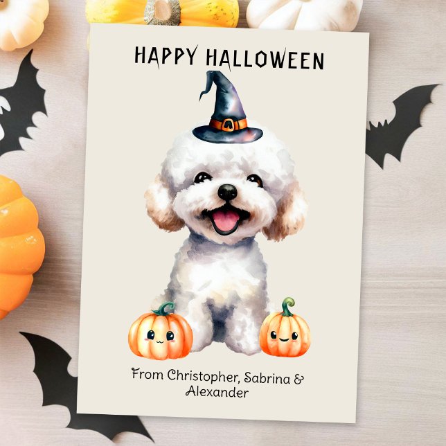 Bichon Frise Dog Happy Halloween Holiday Card