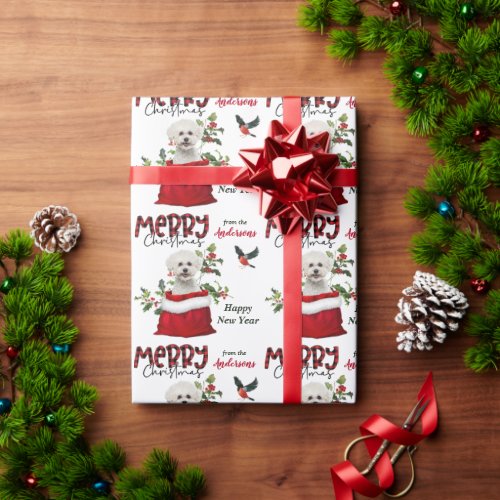 Bichon Frise Dog in Christmas Gift Bag  Wrapping Paper