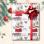 Bichon Frise Dog in Christmas Gift Bag  Wrapping Paper<br><div class="desc">The repeated pattern on this cute Christmas wrapping paper is an image of a white Bichon Frise dog peeking out from a red and white Holiday gift bag. Behind him is a sprig of holly and red berries. A red and black bullfinch bird is about to land. Stylized red and...</div>