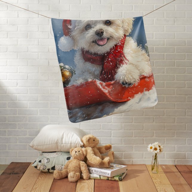 Bichon Frise Dog in Sledge Let it Snow Christmas  Baby Blanket (In Situ)