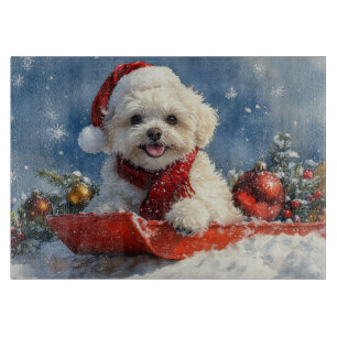 Bichon Frise Dog in Sledge Let it Snow Christmas Cutting Board