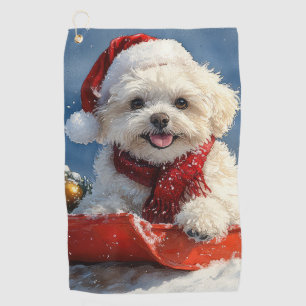 Bichon Frise Dog in Sledge Let it Snow Christmas Golf Towel
