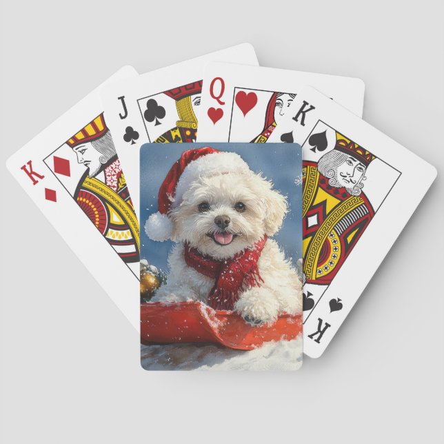 Bichon Frise Dog in Sledge Let it Snow Christmas  Poker Cards (Back)