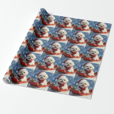 Bichon Frise Dog in Sledge Let it Snow Christmas  Wrapping Paper