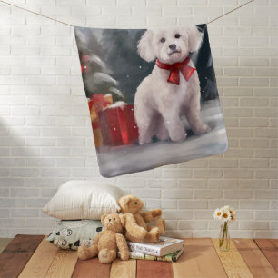 Bichon Frise Dog in Snow Christmas Baby Blanket