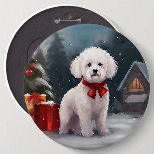 Bichon Frise Dog in Snow Christmas  Button