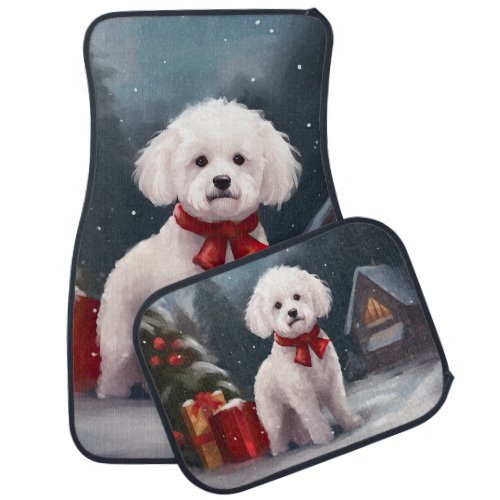 Bichon Frise Dog in Snow Christmas  Car Floor Mat