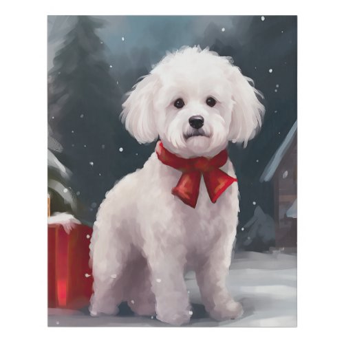 Bichon Frise Dog in Snow Christmas  Faux Canvas Print