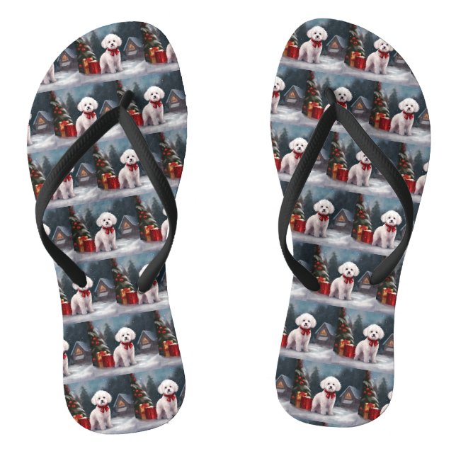 Bichon Frise Dog in Snow Christmas  Flip Flops (Footbed)