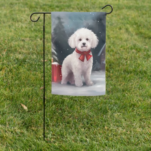 Bichon Frise Dog in Snow Christmas  Garden Flag