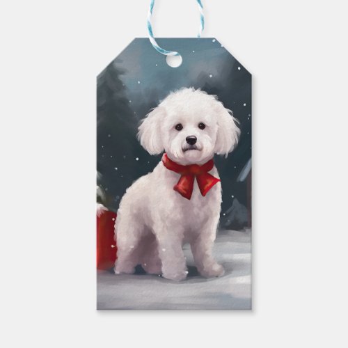 Bichon Frise Dog in Snow Christmas  Gift Tags