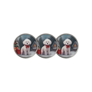 Bichon Frise Dog in Snow Christmas Golf Ball Marker