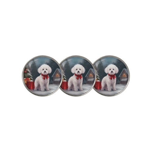 Bichon Frise Dog in Snow Christmas  Golf Ball Marker