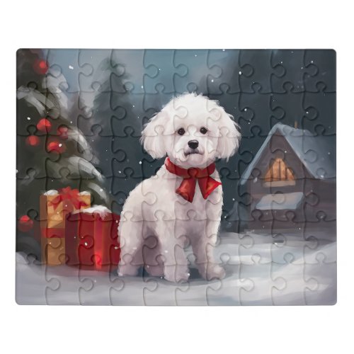 Bichon Frise Dog in Snow Christmas  Jigsaw Puzzle