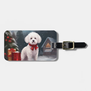 Bichon Frise Dog in Snow Christmas Luggage Tag
