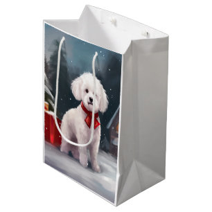 Bichon Frise Dog in Snow Christmas Medium Gift Bag