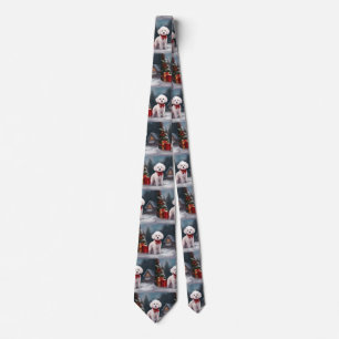 Bichon Frise Dog in Snow Christmas Neck Tie