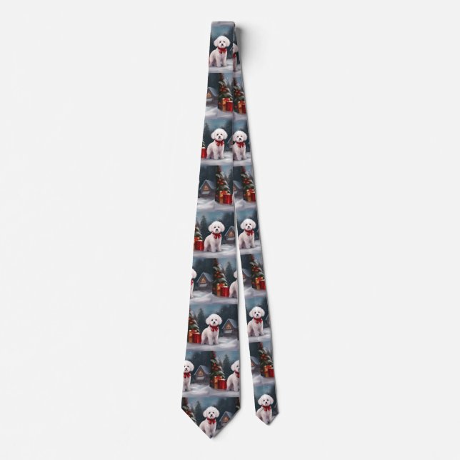 Bichon Frise Dog in Snow Christmas  Neck Tie (Front)