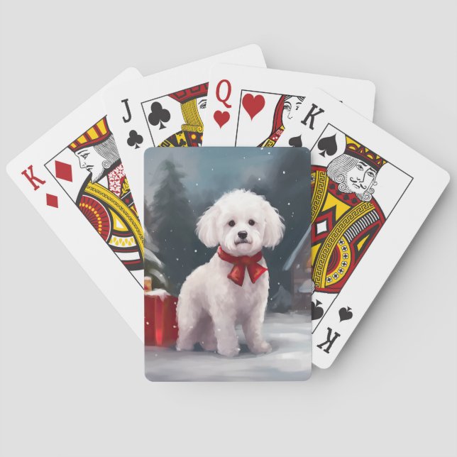 Bichon Frise Dog in Snow Christmas  Poker Cards (Back)