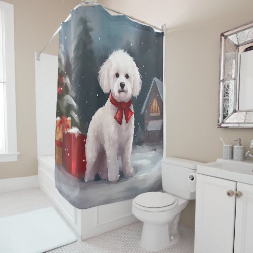 Bichon Frise Dog in Snow Christmas  Shower Curtain