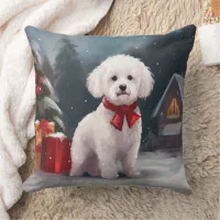 Bichon Frise Dog in Snow Christmas Throw Pillow Zazzle