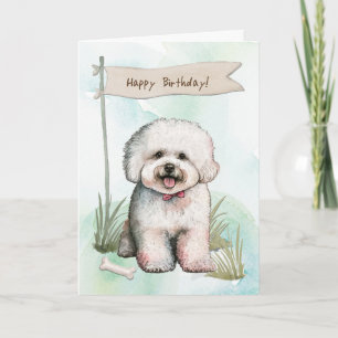 Bichon Frise Dog Outdoors Under Birthday Sign Card