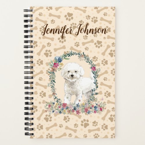 Bichon Frise Dog Paw Print  Floral Cute Notebook