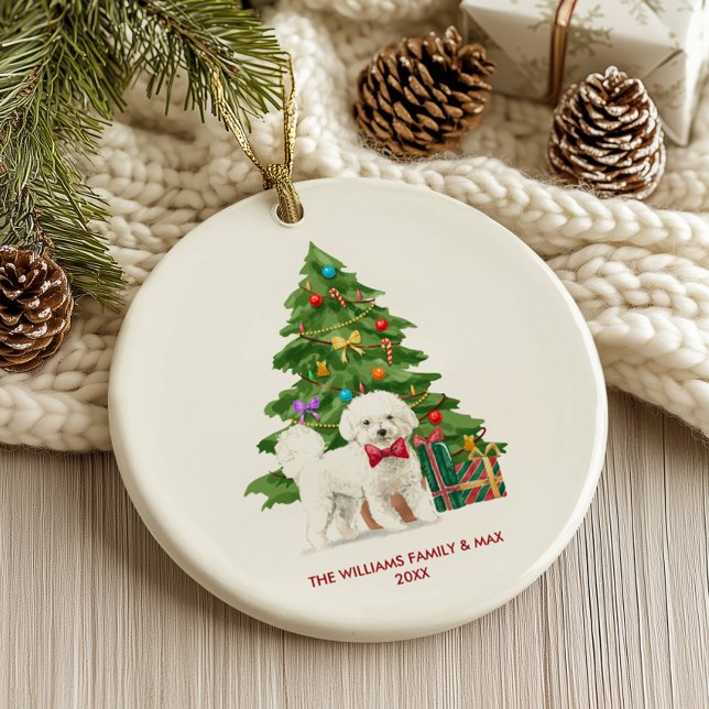 Bichon Frise Dog Personalized Christmas Ceramic Ornament (Creator Uploaded)