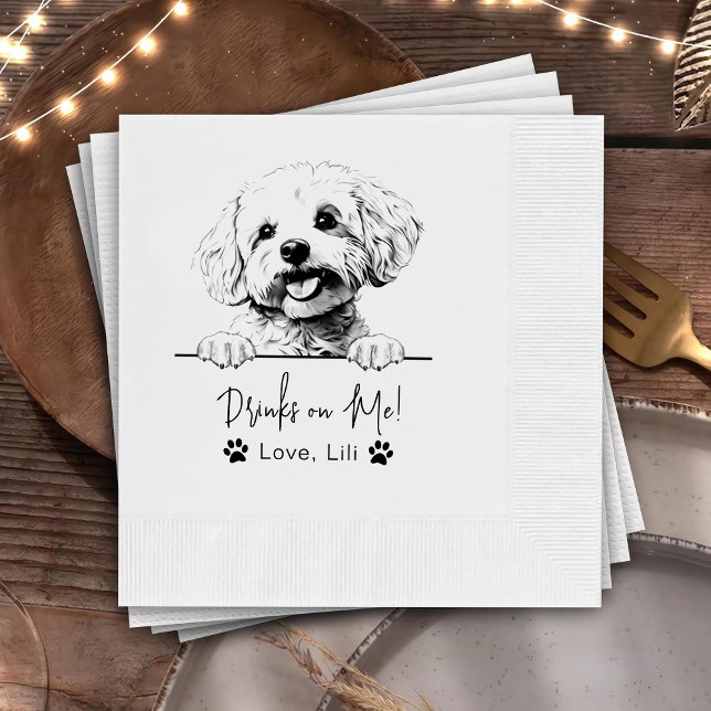 Bichon Frise Dog Personalized Drinks On Me Napkins (Creator Uploaded)
