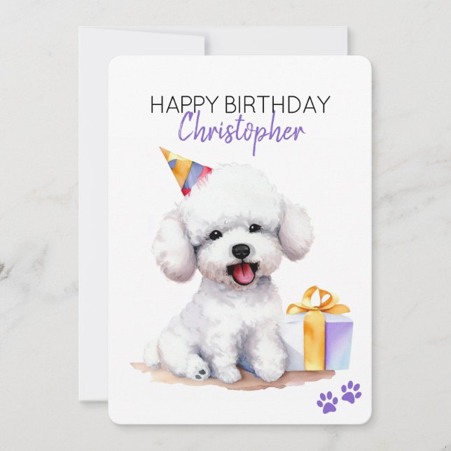 Bichon Frise Dog Personalized Happy Birthday Flat Card (Front)