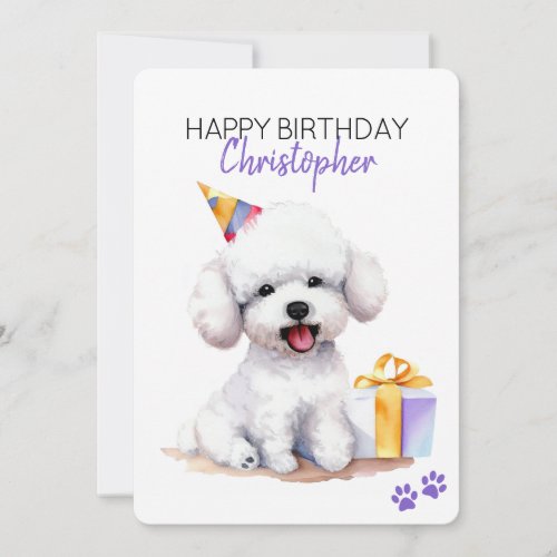 Bichon Frise Dog Personalized Happy Birthday Flat Card