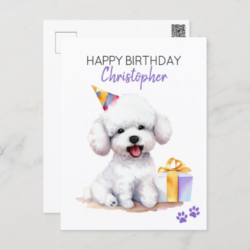 Bichon Frise Dog Personalized Happy Birthday  Postcard