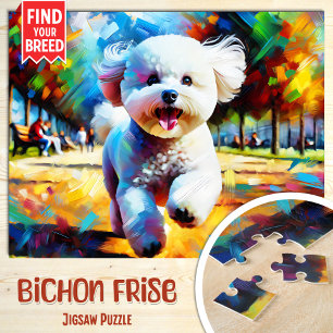 Bichon Frise Dog Portrait Acrylic Art Print Dog Jigsaw Puzzle