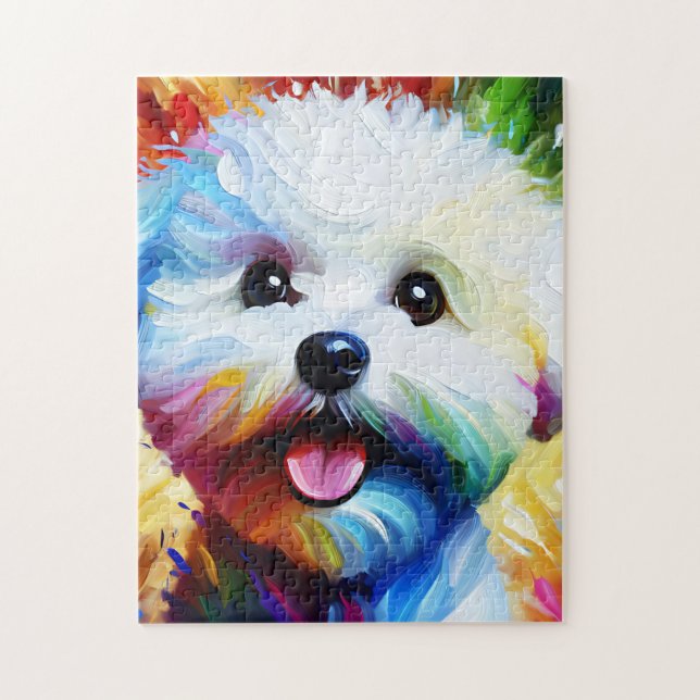 Bichon Frise Dog Portrait Acrylic Art Print Dog Jigsaw Puzzle (Vertical)