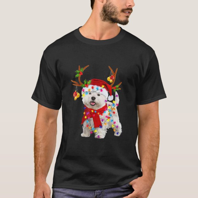 Bichon Frise Dog reindeer Santa Christmas Funny an T-Shirt (Front)