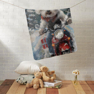 Bichon Frise Dog Riding Motorcycle Christmas Baby Blanket
