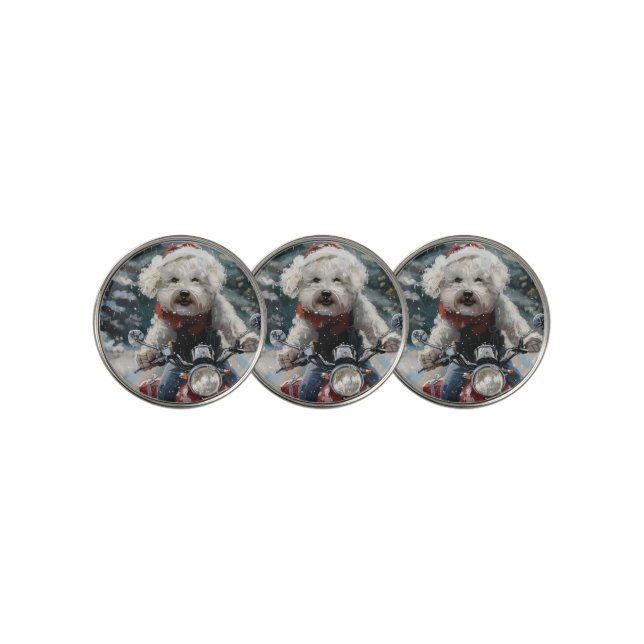 Bichon Frise Dog Riding Motorcycle Christmas Golf Ball Marker (3 Up)