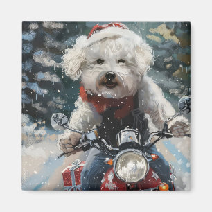 Bichon Frise Dog Riding Motorcycle Christmas Magnet