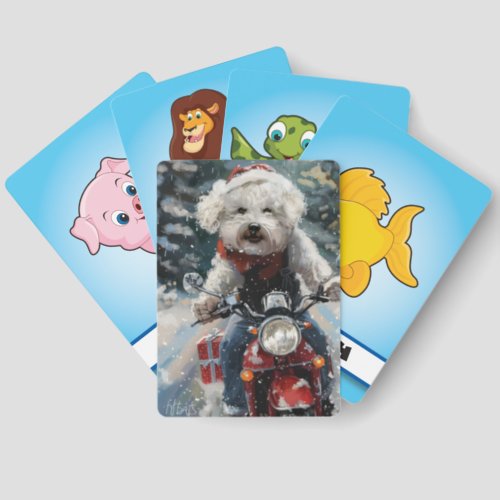 Bichon Frise Dog Riding Motorcycle Christmas Matching Game Cards