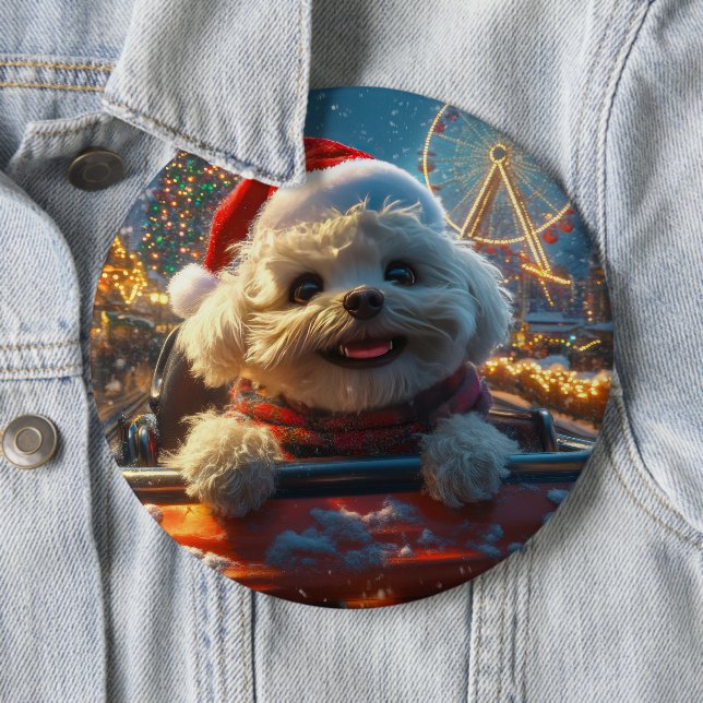 Bichon Frise Dog Roller Coaster Christmas Button (In Situ)