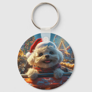 Bichon Frise Dog Roller Coaster Christmas Keychain