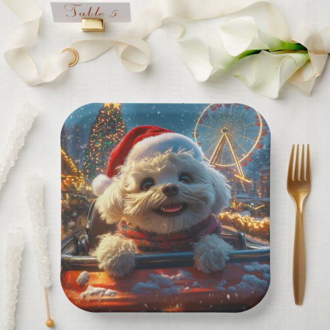 Bichon Frise Dog Roller Coaster Christmas Paper Plates (Wedding)